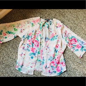 Express floral lace detail semi sheer cover XS EUC